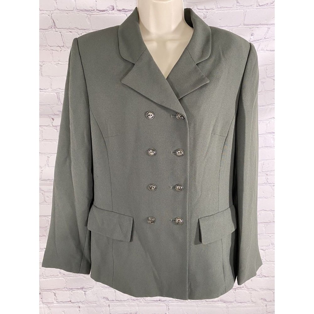 Le Suit Olive Green 8 Button Collared Blazer Coat Jacket Womens 8